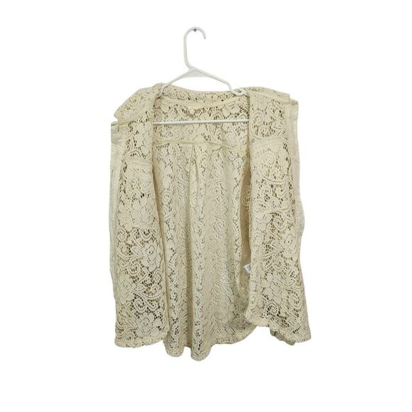 Bibi Oversized Cream Lace Button Down Shacket Size Small Front Pockets Collar - Picture 5 of 10